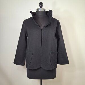 Natural Cotton Ruffle Flutter Neck Boxy Jacket Blazer Size M Smart Summer Indie